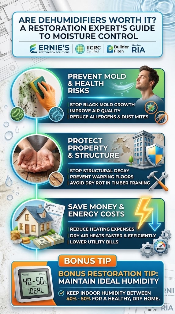 Infographic explaining when a dehumidifier is worthwhile for moisture control