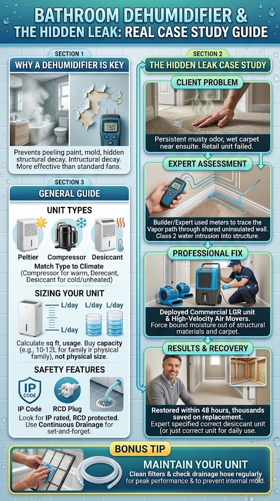 Hidden hallway-leak drying case-study infographic