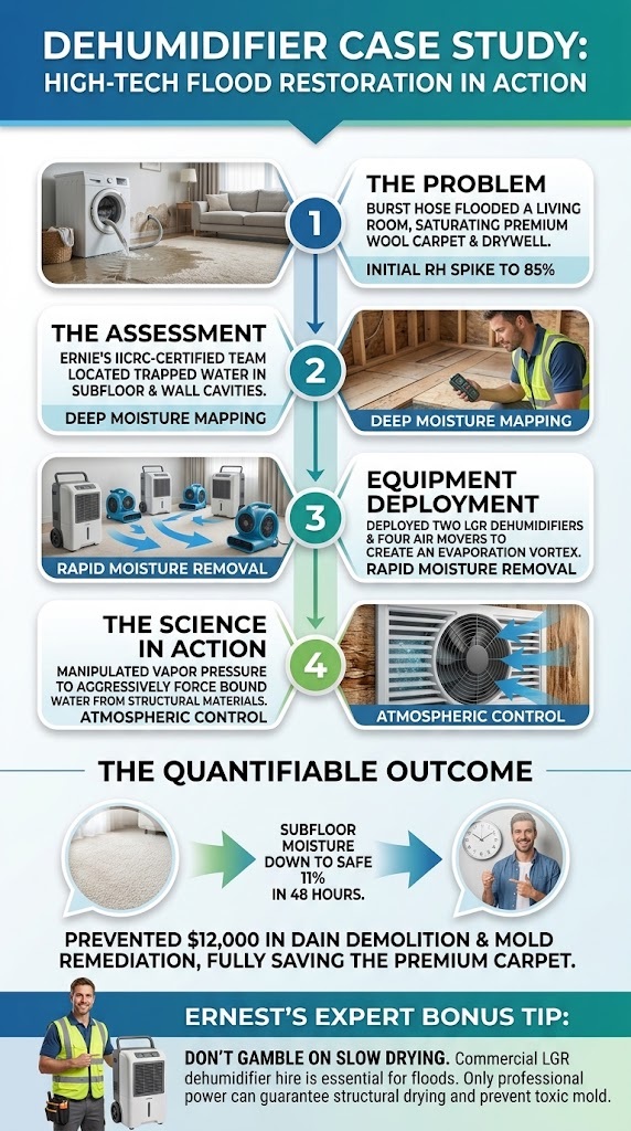 Commercial dehumidifier used for flood-restoration drying