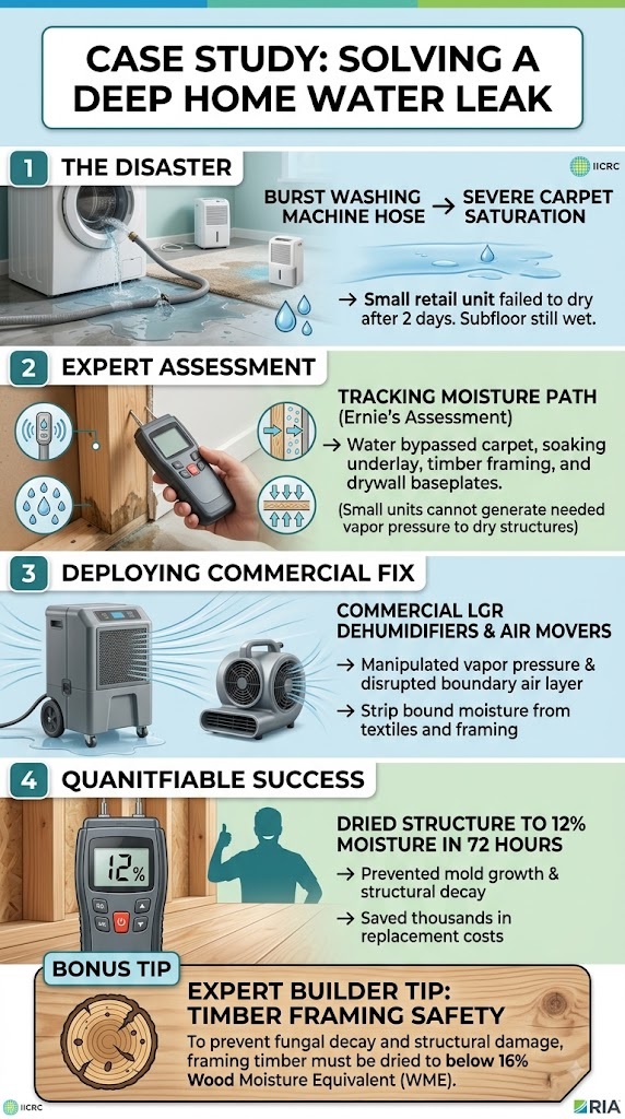 Dehumidifier sizing flood-restoration case-study infographic